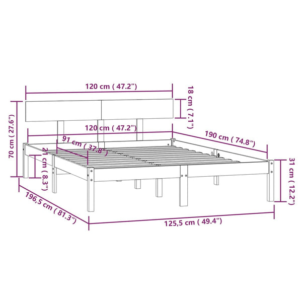 Bettrahmen Lexie 120x190cm (Holz Small Double)