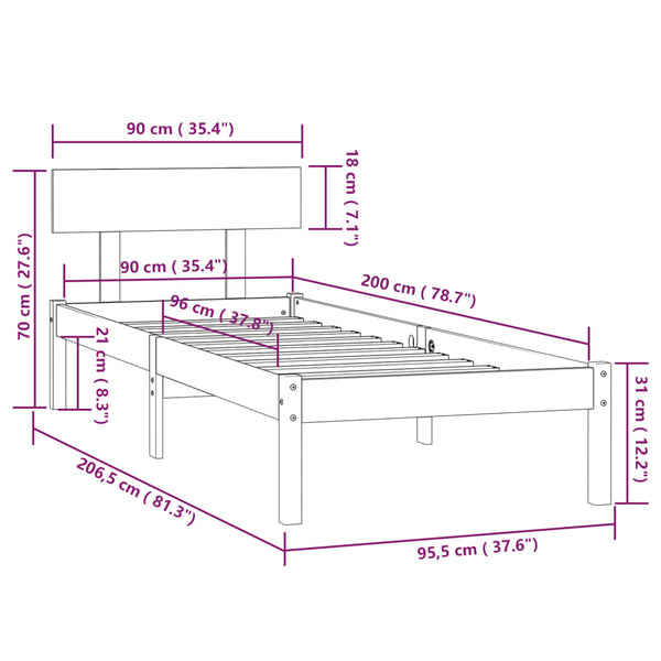 Schwarzes Bettgestell Lexie 90x200cm (Kiefer)