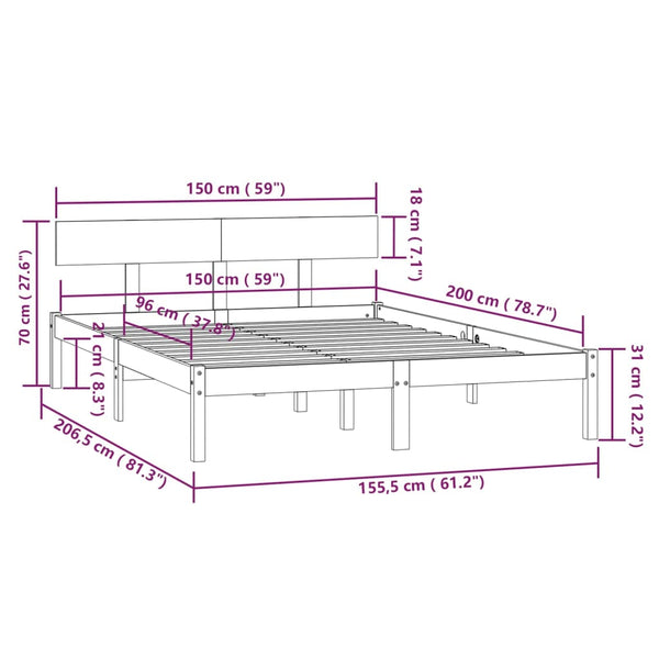 Graues Bettgestell Lexie 150x200cm (Kiefer King Size)