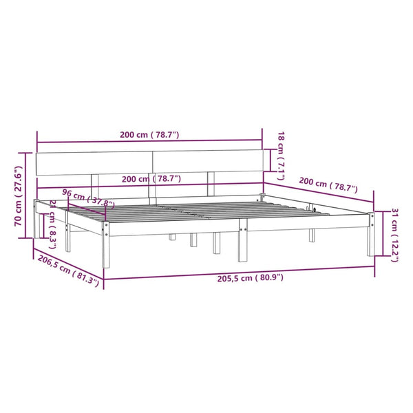 Graues Bettgestell Lexie 200x200cm (Kiefer)