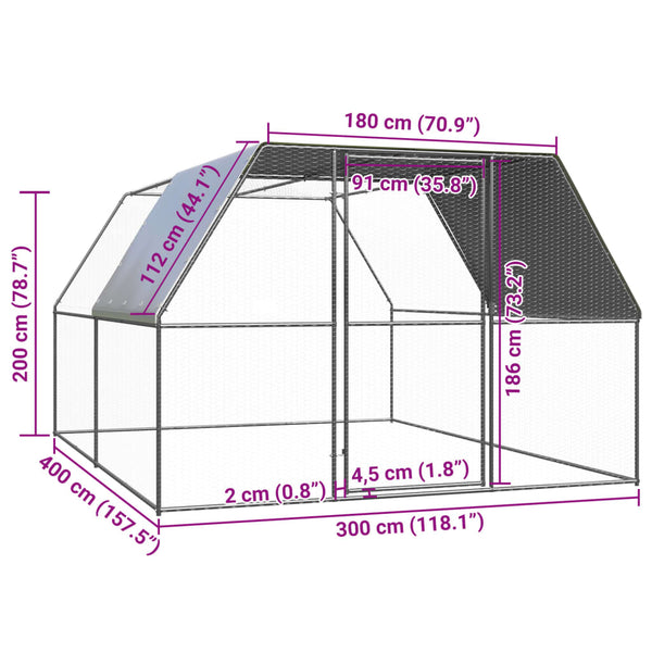 Verzinkter Hühnerstall Auorelia für draußen 3x4x2 m (Stahl)
