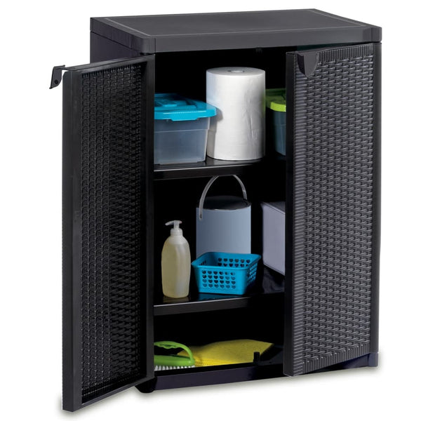 Gartenschrank Zarandu, schwarz, 65x45x88cm (PP Rattan)