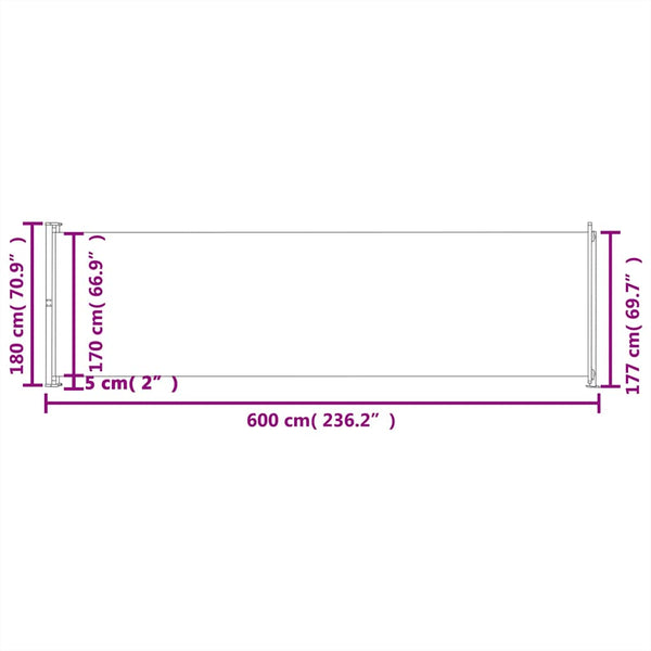 Schwarze ausziehbare Seitenmarkise für Terrassen Snr 180x600cm