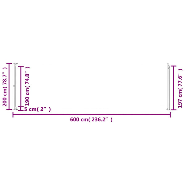 Schwarze ausziehbare Seitenmarkise für Terrassen Snr 200x600cm
