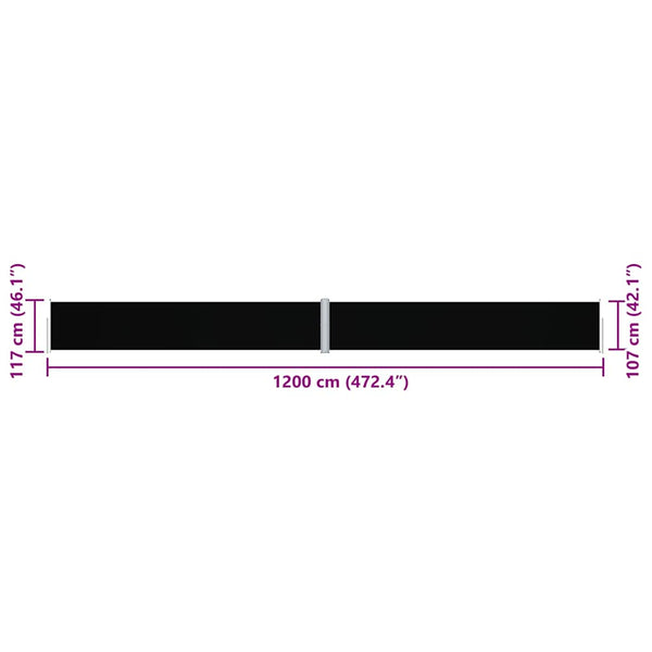 Schwarze einziehbare Seitenmarkise Solimna 117x1200cm
