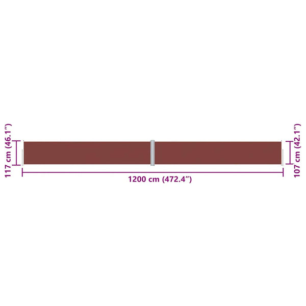 Braune einziehbare Seitenmarkise Solimna 117x1200cm