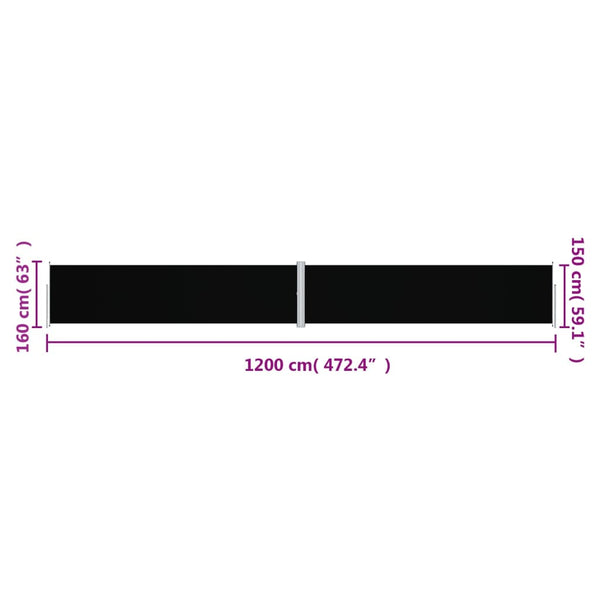Schwarze ausziehbare Seitenmarkise Solimna 160x1200cm