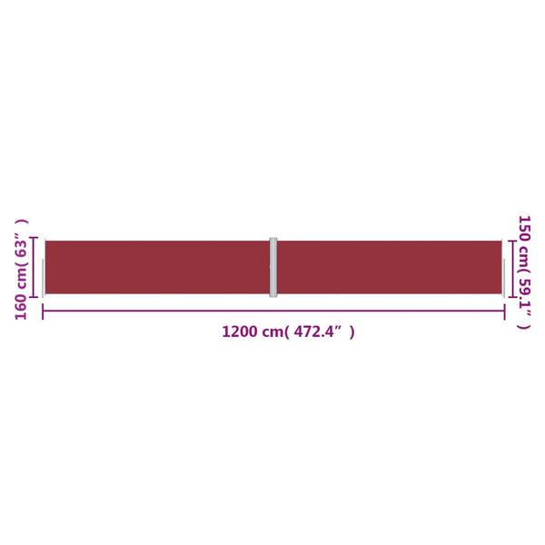 Rote einziehbare Seitenmarkise Solimna 160x1200cm