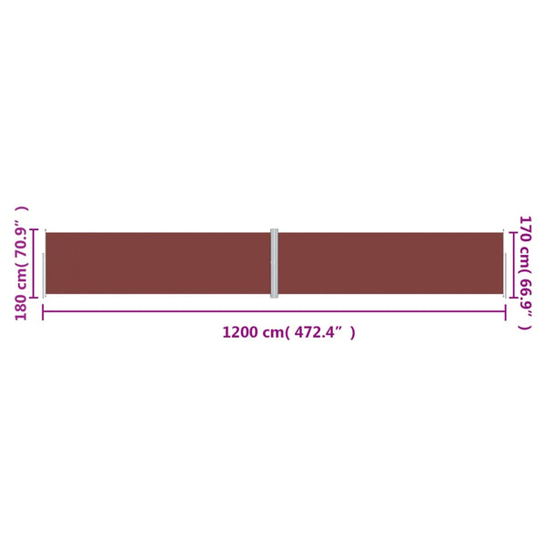 Braune ausziehbare Seitenmarkise Solimna 180x1200cm