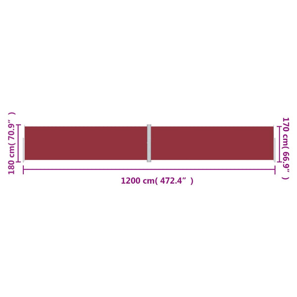 Rote ausziehbare Seitenmarkise Solimna 180x1200cm
