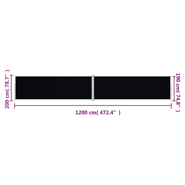 Schwarze einziehbare Seitenmarkise Solimna 200x1200cm