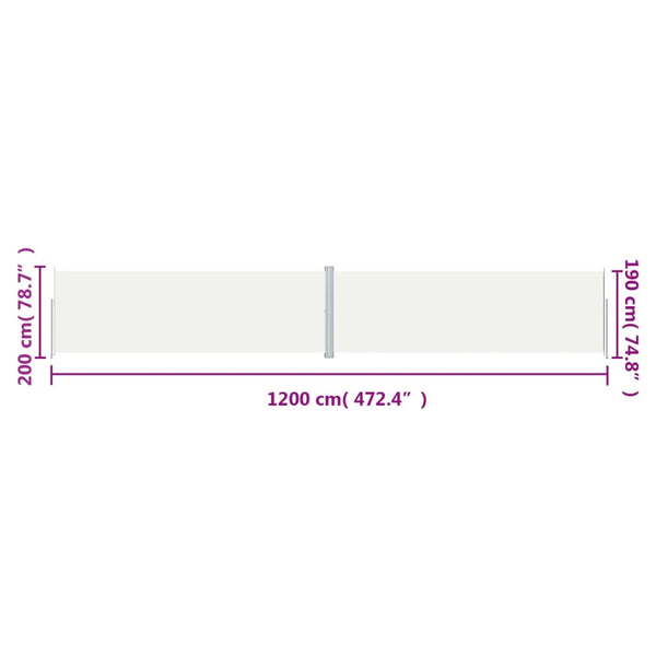 Cremefarbene ausziehbare Seitenmarkise Solimna 200x1200cm