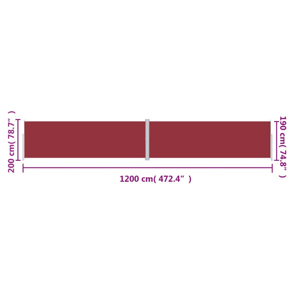 Rote, ausziehbare Seitenmarkise Solimna 200x1200cm
