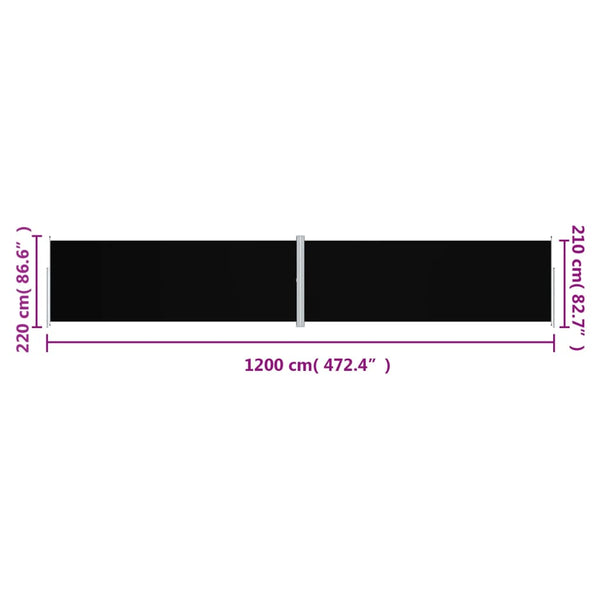 Schwarze ausziehbare Seitenmarkise Solimna 220x1200cm