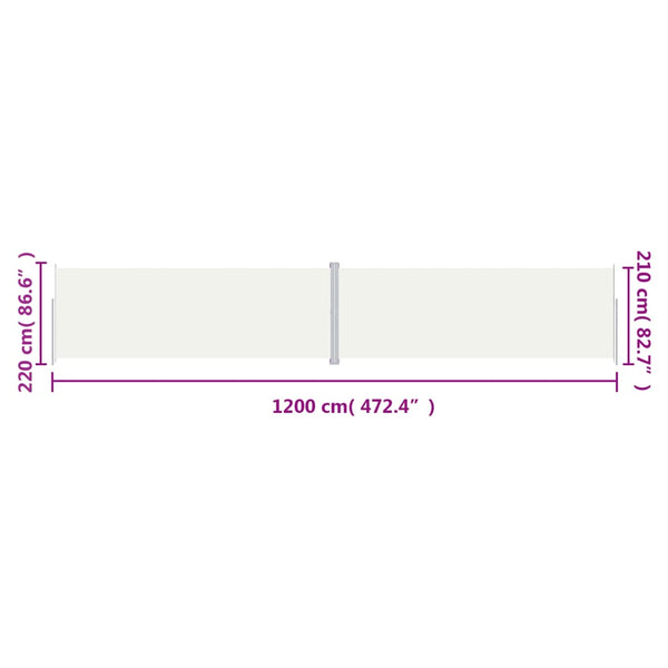 Cremefarbene ausziehbare Seitenmarkise Solimna 220x1200cm
