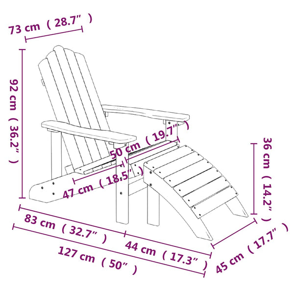 Weißer Adirondack Gartenstuhl mit Fußhocker von Jenut (HDPE)