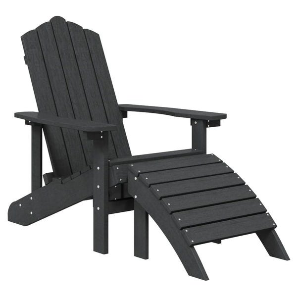 Adirondack-Gartensessel aus Anthrazit mit Fußhocker Jenut (HDPE)