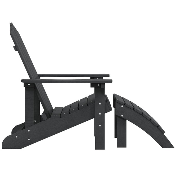 Adirondack-Gartensessel aus Anthrazit mit Fußhocker Jenut (HDPE)