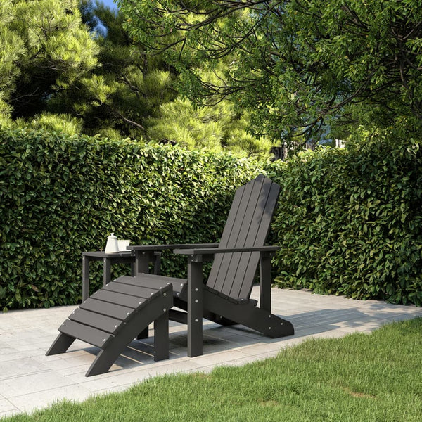 Adirondack-Gartensessel aus Anthrazit mit Fußhocker Jenut (HDPE)