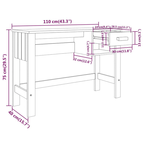 Dunkelgrauer Tisch Hamar Gligori 110x40x75cm (Kiefer)