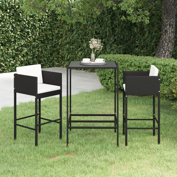 Garten-Barset Farmatech (3-teilig, mit Kissen, Polyrattan), schwarz