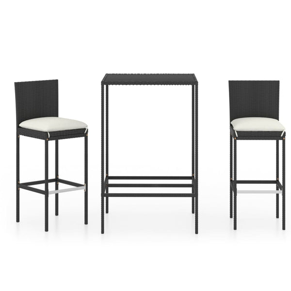Gartengarnitur Milodrag (3-teilig mit Kissen, Polyrattan) Schwarz