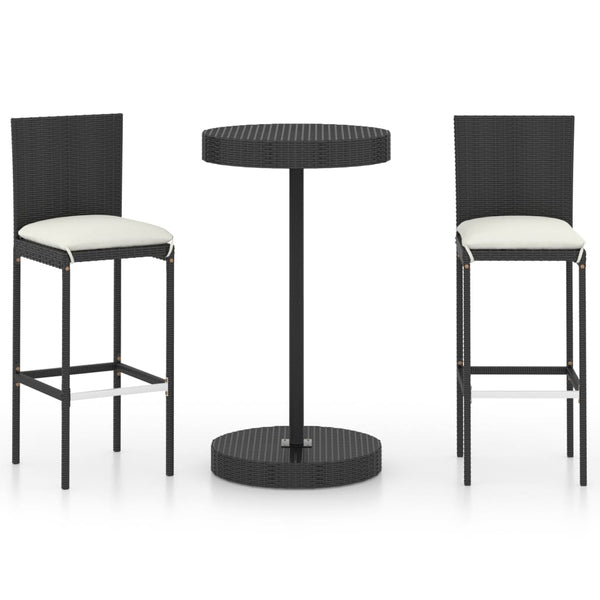 Schwarze Garten-Barsitzgruppe mit Kissen Arah (3-teilig, Polyrattan)