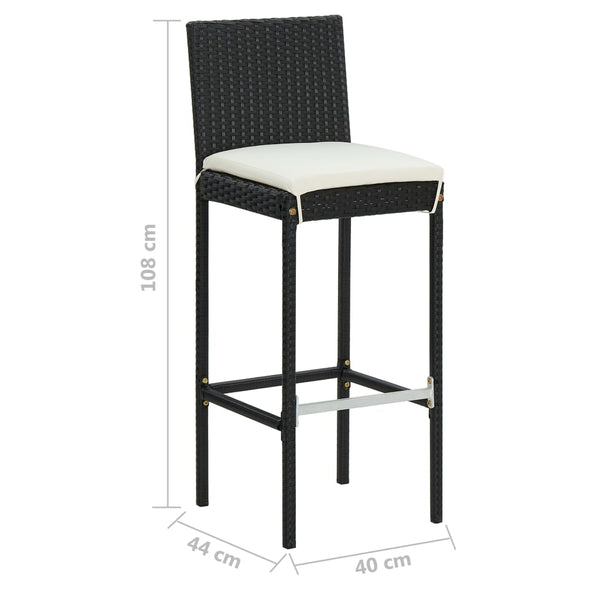Schwarze Garten-Barsitzgruppe mit Kissen Arah (3-teilig, Polyrattan)