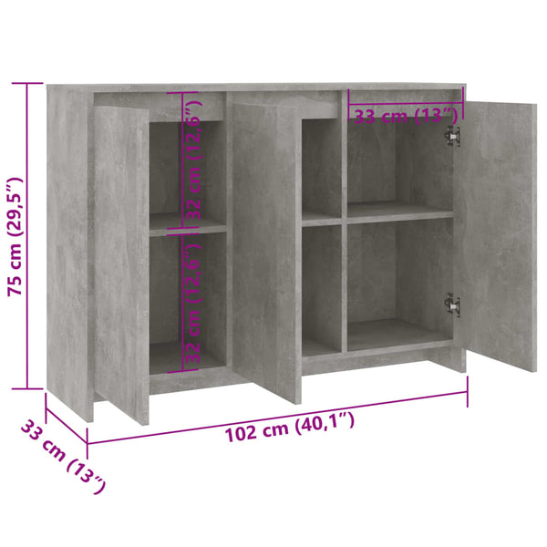 Betoninharmaa senkki Cellus 102x33x75cm (lastulevy)