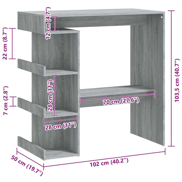 Grauer Stehtisch mit Ablage Radut 100x50x101,5cm (Sonoma)