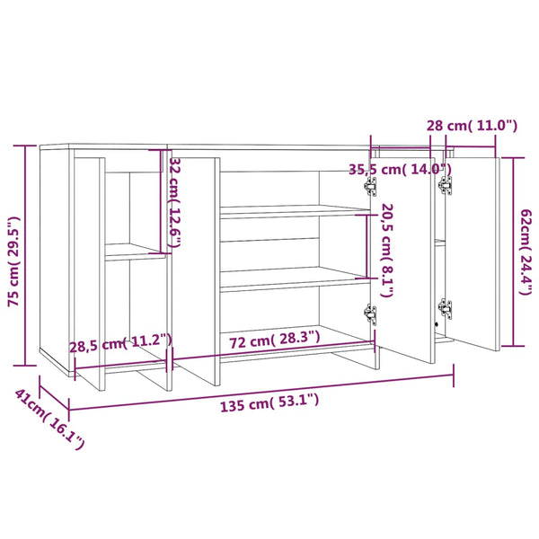 Räuchereichen-Anrichte Gere 135x41x75cm (Holz)
