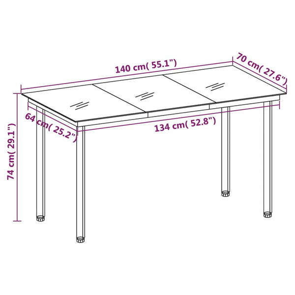 Schwarzer Gartentisch Fressl 140x70x74cm (Stahl und Glas)
