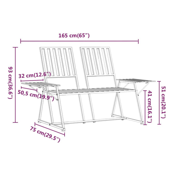 Musta puutarhapenkki Ghiunshiret 165cm (2-istuttava, teräs)