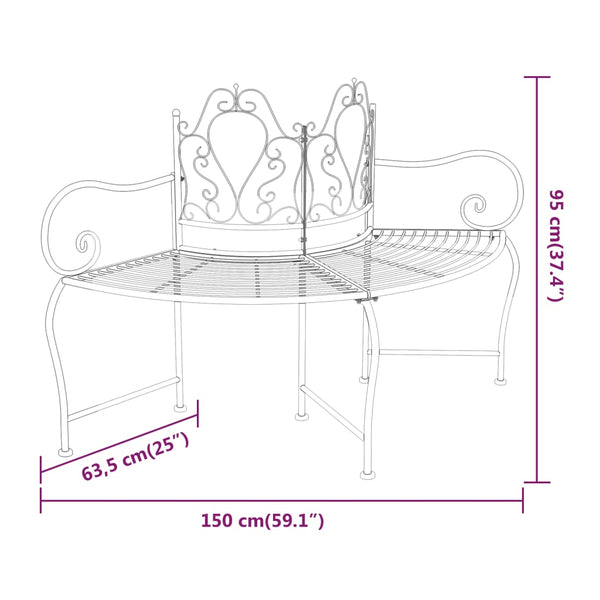 Schwarze Baumumrandungsbank Ladina 150 cm (Stahl)