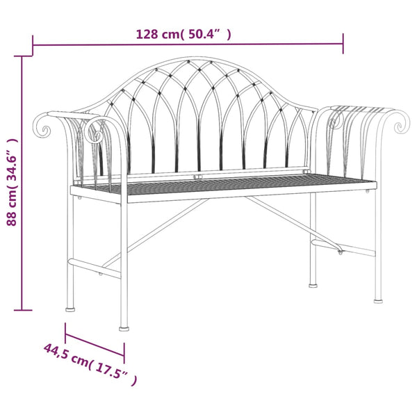 Schwarze Gartenbank Floredana 128cm (2-Sitzer, Stahl)