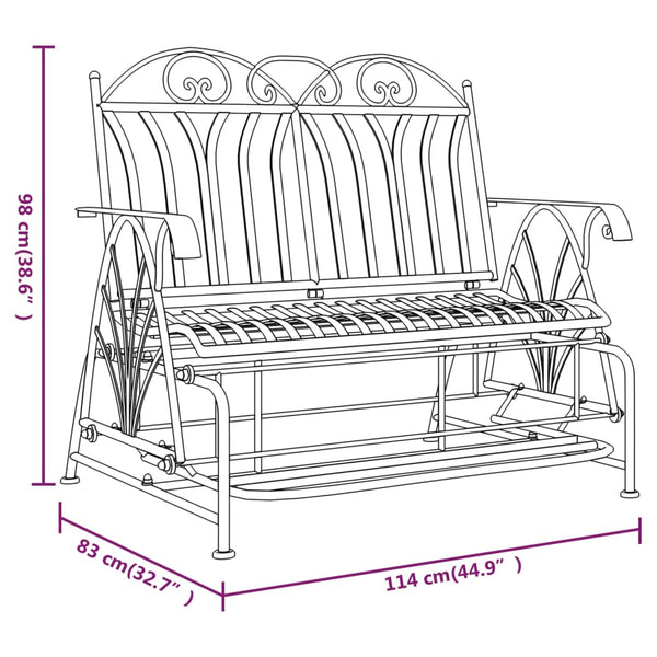 Schwarze Gleitbank West 114cm (2-Sitzer, Stahl)