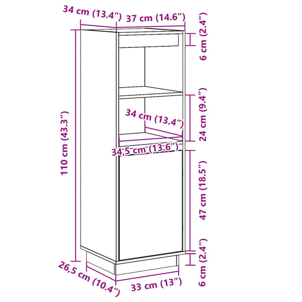 Grauer Schrank Dezzie 37x34x110cm (Kiefer)