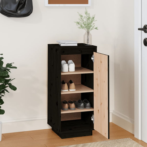 Schwarzer Schuhschrank Banuti 35x35x80cm (Kiefer)