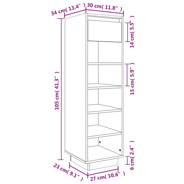 Grauer Schuhschrank Stamenca 30x34x105cm (Kiefer)