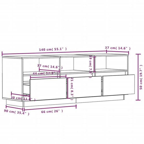 TV-Rack Sterea 140x37x50cm (Kiefer)
