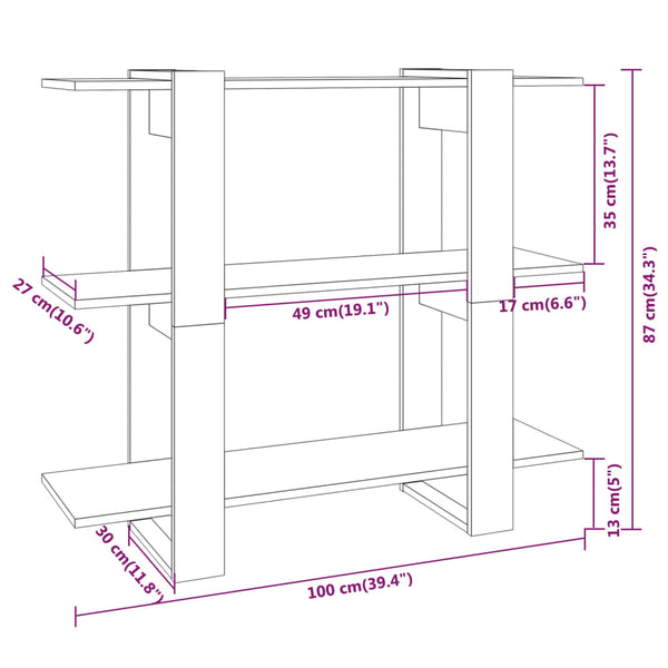 Weißes Bücherregal/Raumteiler Iosinel 100x30x87cm (Hochglanz)