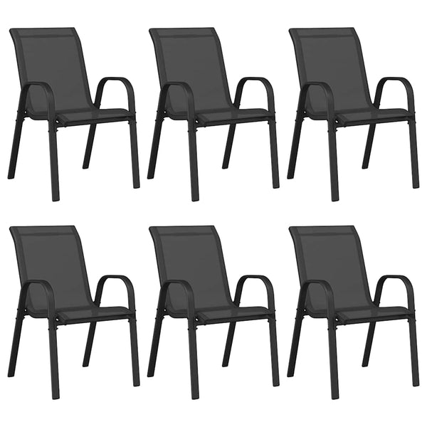 Schwarze stapelbare Gartenstühle Feodoria (6 Stk. Textilgewebe)
