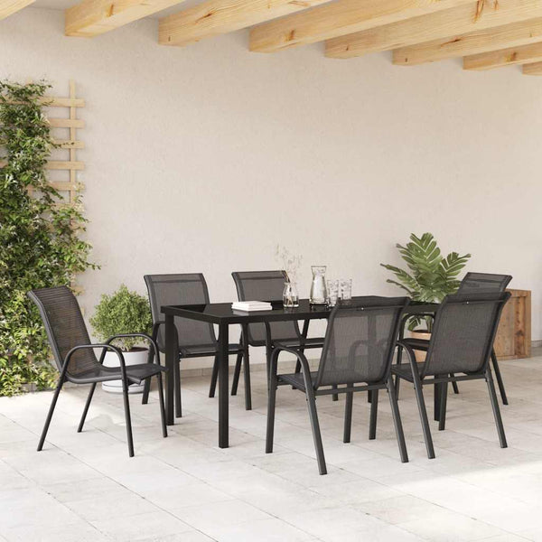 Schwarze stapelbare Gartenstühle Feodoria (6 Stk. Textilgewebe)
