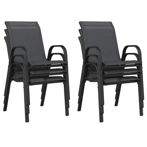 Schwarze stapelbare Gartenstühle Feodoria (6 Stk. Textilgewebe)