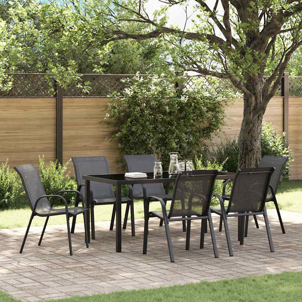 Schwarze stapelbare Gartenstühle Feodoria (6 Stk. Textilgewebe)