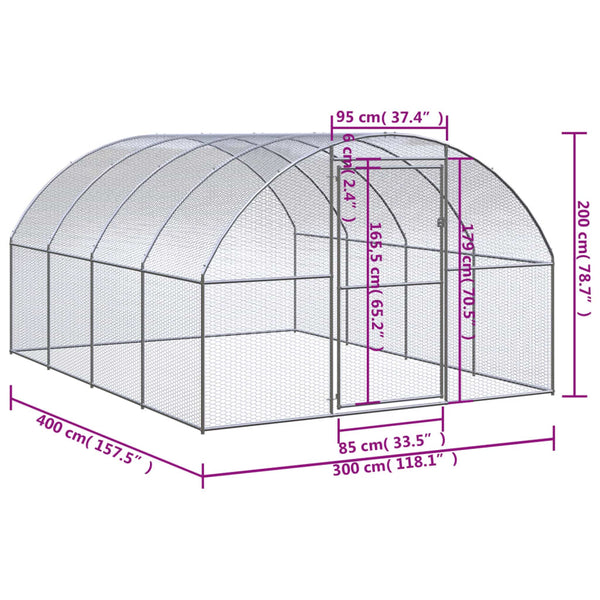 Olandina verzinkter Außenkäfig für Hühner 3x4x2 m (Stahl)