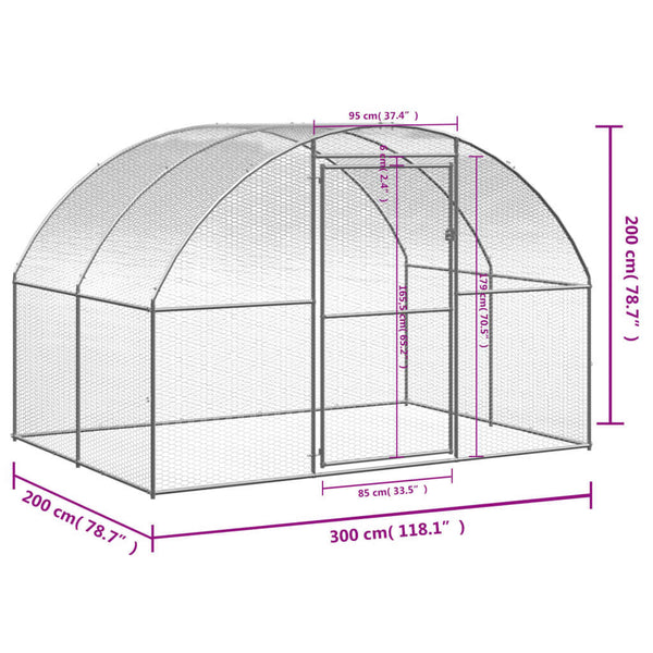 Außenkäfig für Hühner Olandina, verzinkt, 3x2x2 m (Stahl)