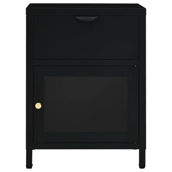 Schwarze Nachttische Molidul 40x30x54,5cm (2 St., Stahl und Glas)