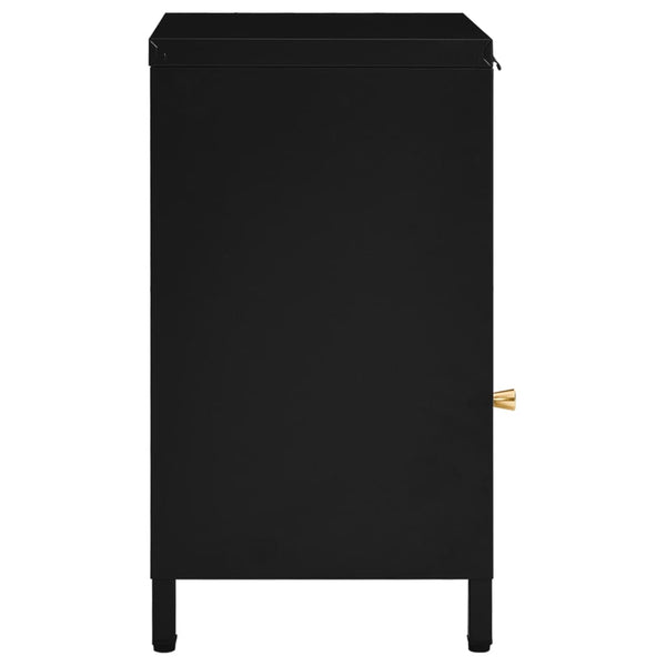 Schwarze Nachttische Molidul 40x30x54,5cm (2 St., Stahl und Glas)