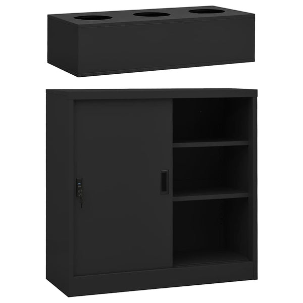 Anthrazitfarbener Schiebetürenschrank mit Blumenkasten Condurache (Stahl)